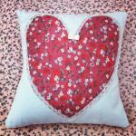 Red Ditzy Floral Heart Cushion.