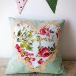 Sage Green And Pink Floral Cushion With Vintage..