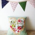 Sage Green And Pink Floral Cushion With Vintage..