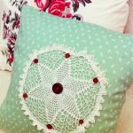 Vintage Doily Green Floral Handmade Cushion With..