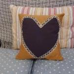 Navy Blue Heart Cushion With Vintage Trim.