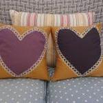 Navy Blue Heart Cushion With Vintage Trim.