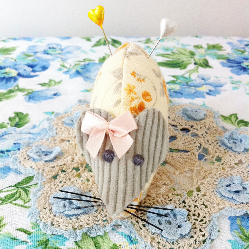 Cute Handmade Orange Floral Mouse Pincushion With Pretty Peach Bow. on ...