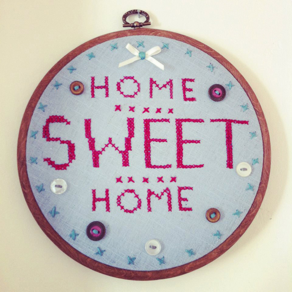 Home Sweet Home Hand Embroidered, Embroidery Hoop Wall Hanging