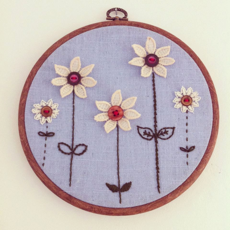Flower Garden Embroidery Wall Hanging, Hand Stitched Embroidery Hoop Wall Art.