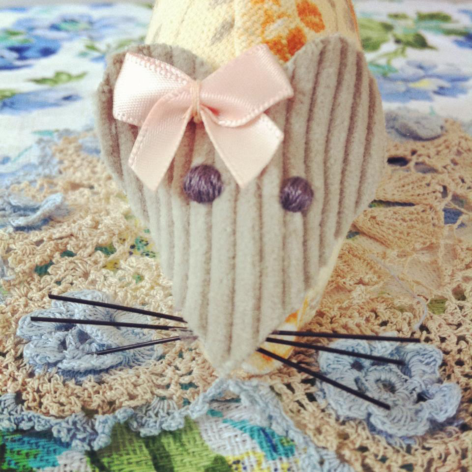 Cute Handmade Orange Floral Mouse Pincushion With Pretty Peach Bow. on ...